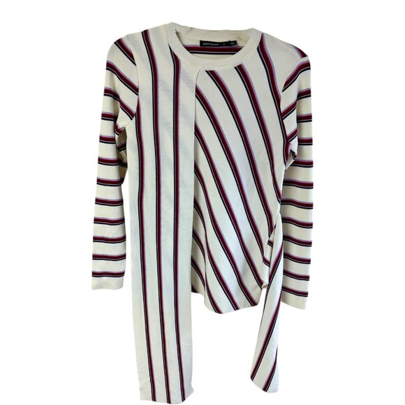 Karen Millen Cream Multi Stripe Crewneck Tie Front Stretch Top - Picture 4 of 7